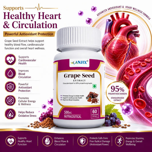 Anjix Grape Seed Extract 500 mg Vegetarian Capsules | Powerful OPC Antioxidant for Heart & Skin Health