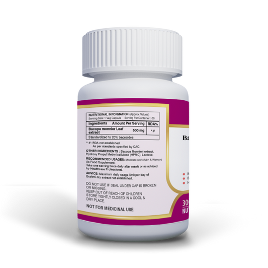 Anjix Bacopa Monnieri ( Brahmi) | 500mg Capsules | Memory & Focus Booster