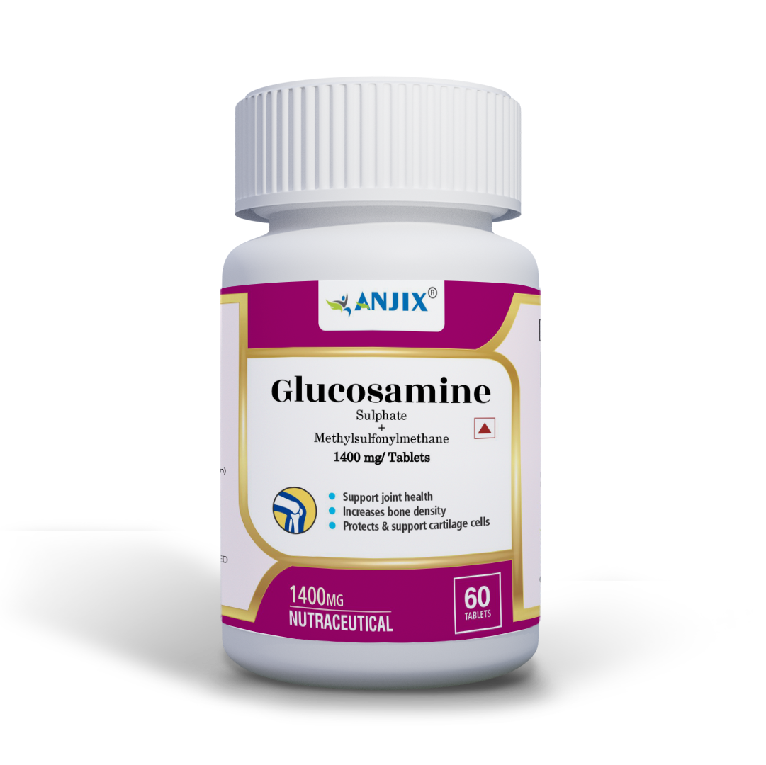 Anjix Glucosamine Sulphate 1000mg + MSM 400mg | Joint Pain, Knee Cartilage Support | 60 Capsules
