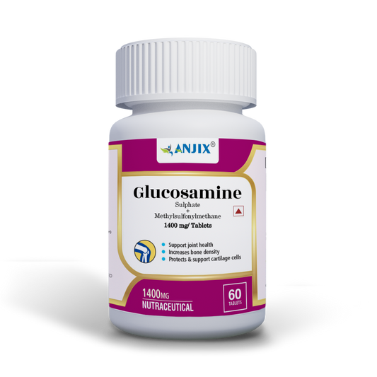 Anjix Glucosamine Sulphate 1000mg + MSM 400mg | Joint Pain, Knee Cartilage Support | 60 Capsules