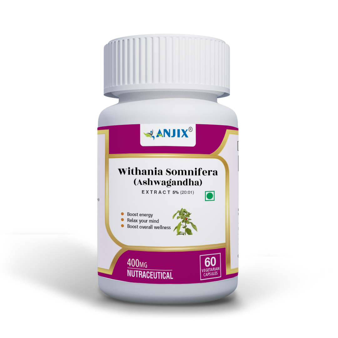 Anjix Ashwagandha 400 mg | 5% Withanolides | Veg Capsules | Stress Relief, Energy & Immunity