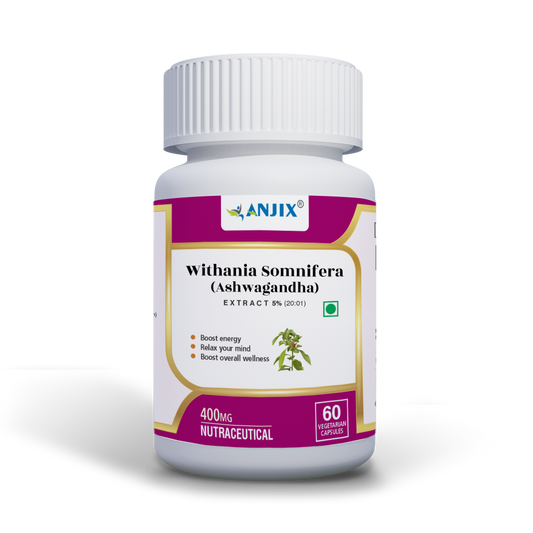 Anjix Ashwagandha 400 mg | 5% Withanolides | Veg Capsules | Stress Relief, Energy & Immunity
