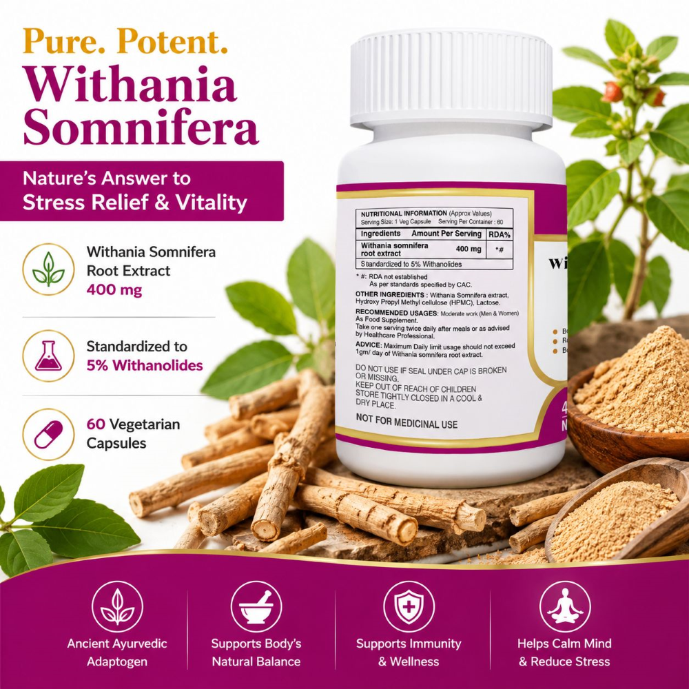Anjix Ashwagandha 400 mg | 5% Withanolides | Veg Capsules | Stress Relief, Energy & Immunity