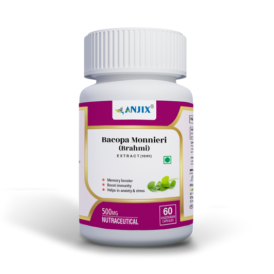Anjix Bacopa Monnieri ( Brahmi) | 500mg Capsules | Memory & Focus Booster