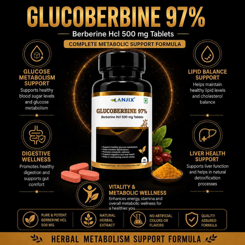 Anjix Berberine HCL 97% Glucoberbine | Blood sugar & Metabolism Support– 500 mg