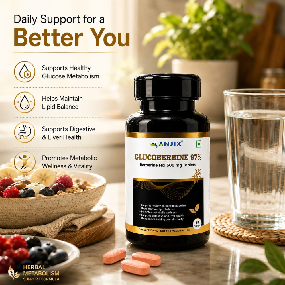 Anjix Berberine HCL 97% Glucoberbine | Blood sugar & Metabolism Support– 500 mg