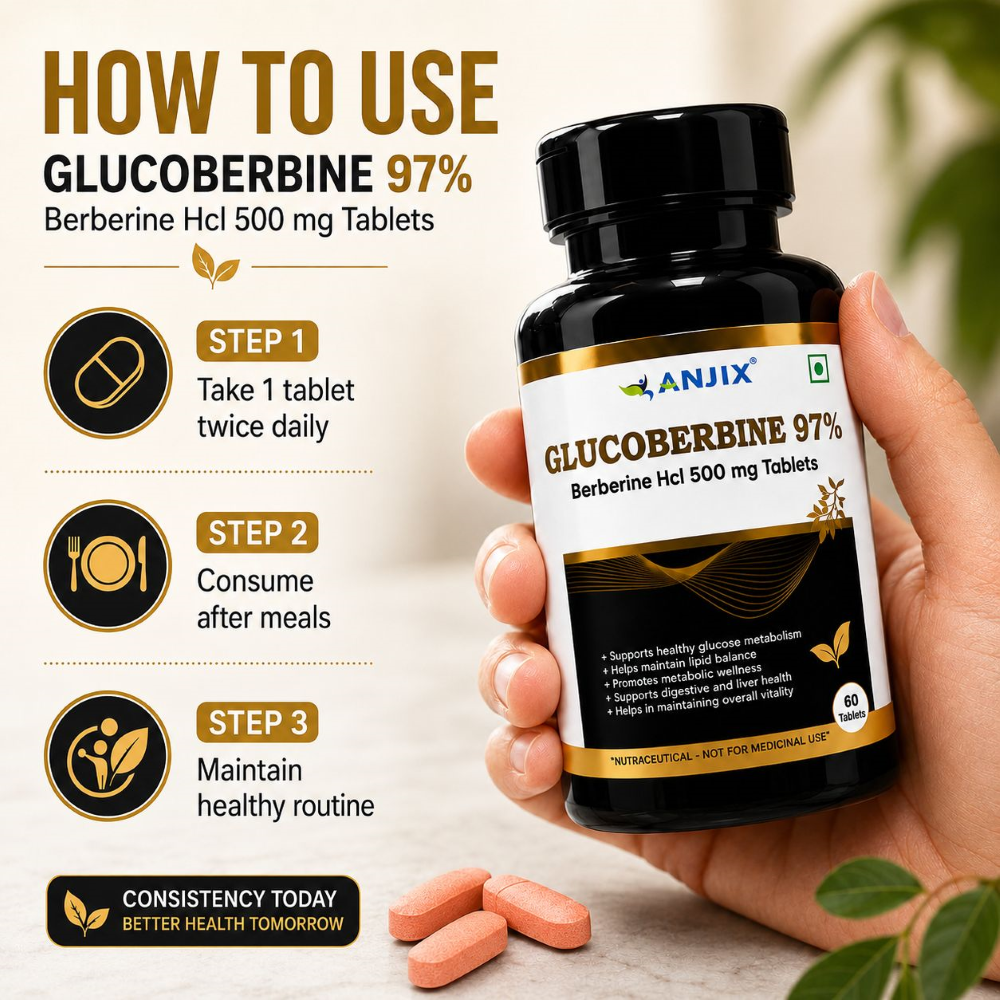 Anjix Berberine HCL 97% Glucoberbine | Blood sugar & Metabolism Support– 500 mg