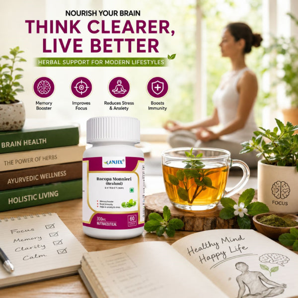 Anjix Bacopa Monnieri ( Brahmi) | 500mg Capsules | Memory & Focus Booster