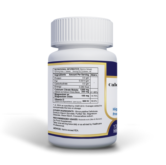 Anjix Calcium Citrate Malate 1250mg + Magnesium + Vitamin D2 | Bone & Joint Support | 60 Tablets