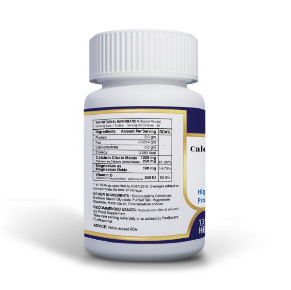 Anjix Calcium Citrate Malate 1250mg + Magnesium + Vitamin D2 | Bone & Joint Support | 60 Tablets