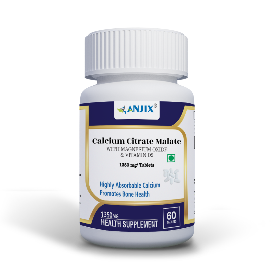 Anjix Calcium Citrate Malate 1250mg + Magnesium + Vitamin D2 | Bone & Joint Support | 60 Tablets