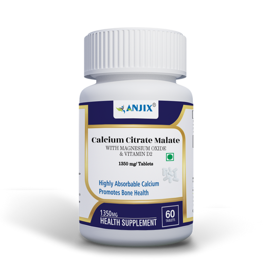 Anjix Calcium Citrate Malate 1250mg + Magnesium + Vitamin D2 | Bone & Joint Support | 60 Tablets
