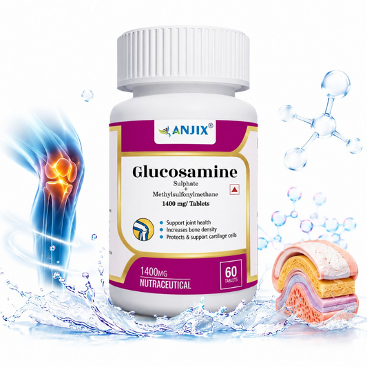 Anjix Glucosamine Sulphate 1000mg + MSM 400mg | Joint Pain, Knee Cartilage Support | 60 Capsules