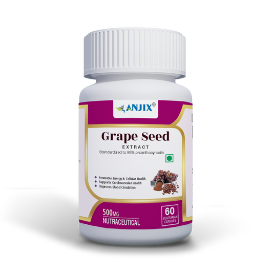 Anjix Grape Seed Extract 500 mg Vegetarian Capsules | Powerful OPC Antioxidant for Heart & Skin Health