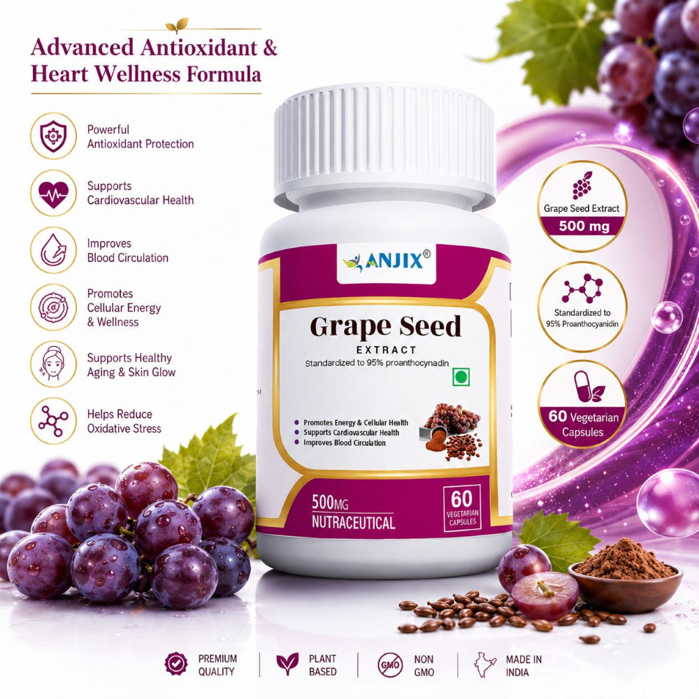 Anjix Grape Seed Extract 500 mg Vegetarian Capsules | Powerful OPC Antioxidant for Heart & Skin Health