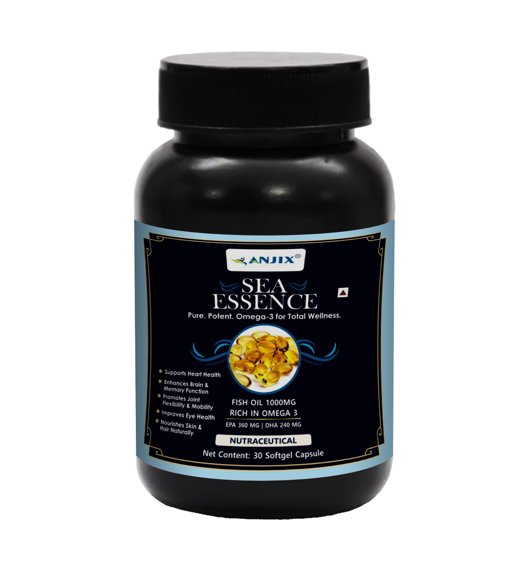 Anjix Fish Oil 1000mg | EPA 360mg & DHA 240mg | Omega-3 for Heart, Brain & Joints | 30 Softgels