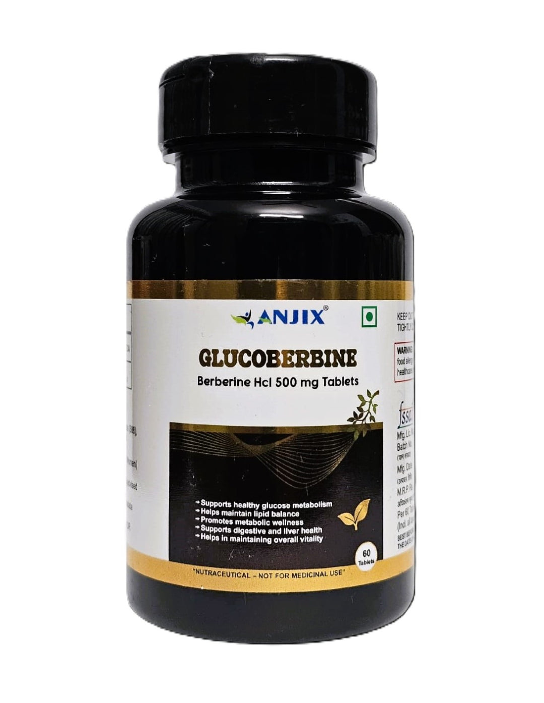 Anjix Berberine HCL 97% Glucoberbine | Blood sugar & Metabolism Support– 500 mg