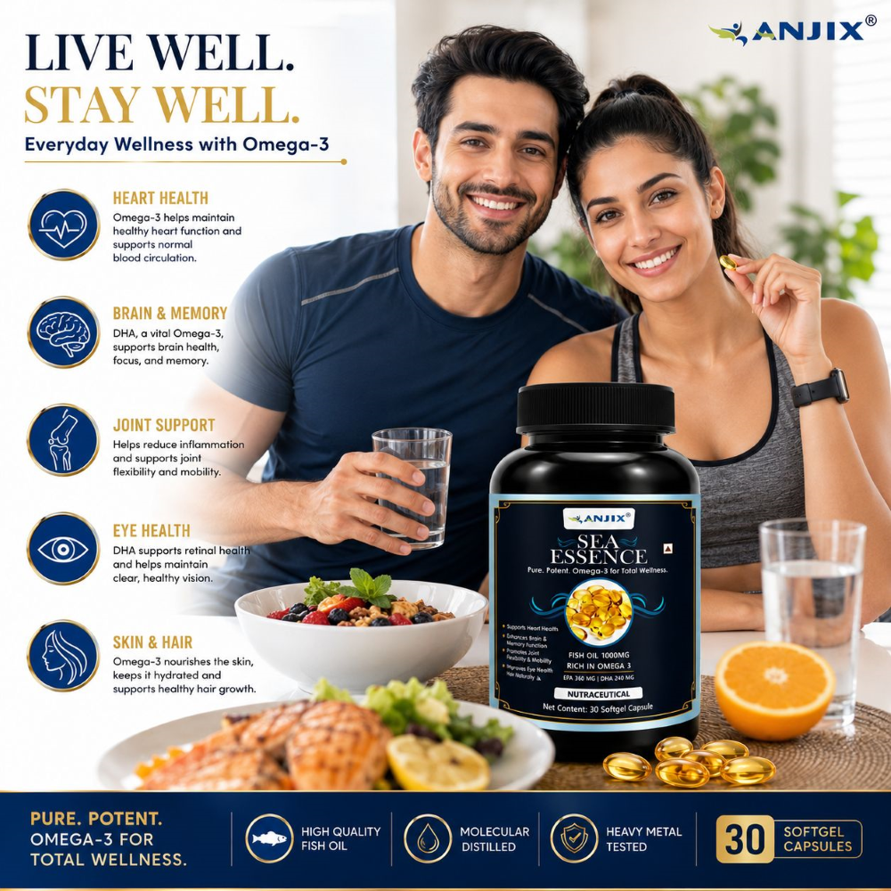 Anjix Fish Oil 1000mg | EPA 360mg & DHA 240mg | Omega-3 for Heart, Brain & Joints | 30 Softgels