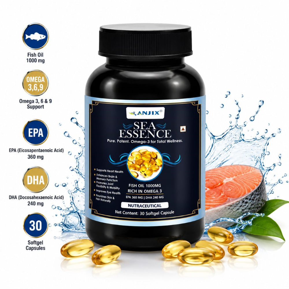 Anjix Fish Oil 1000mg | EPA 360mg & DHA 240mg | Omega-3 for Heart, Brain & Joints | 30 Softgels