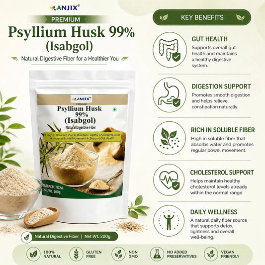Anjix Psyllium Husk (Isabgol) 99% – 200 gm | Natural Digestive Fiber Powder