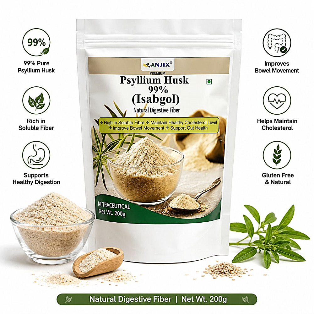 Anjix Psyllium Husk (Isabgol) 99% – 200 gm | Natural Digestive Fiber Powder