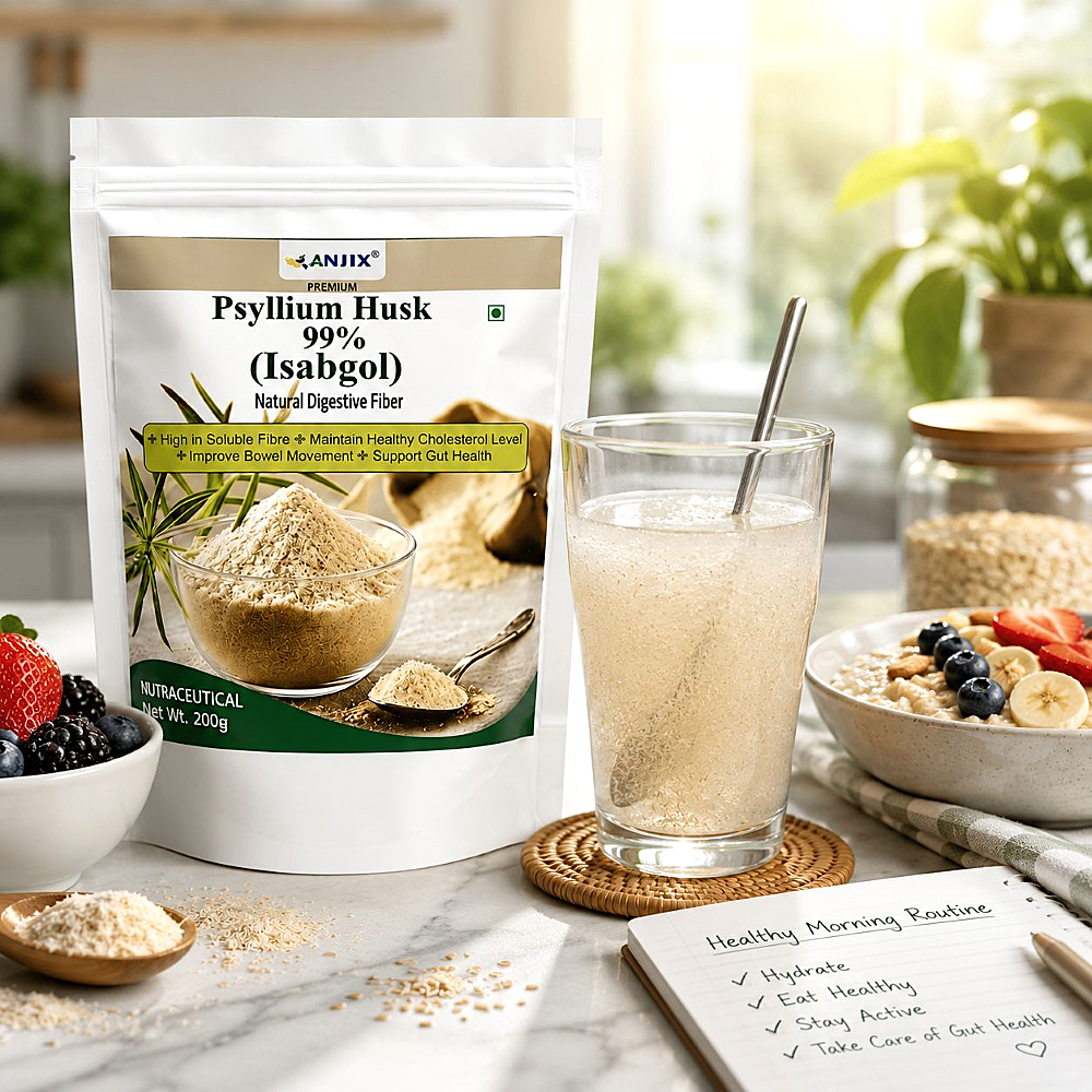 Anjix Psyllium Husk (Isabgol) 99% – 200 gm | Natural Digestive Fiber Powder